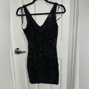 Bebe black sequin mesh mini dress